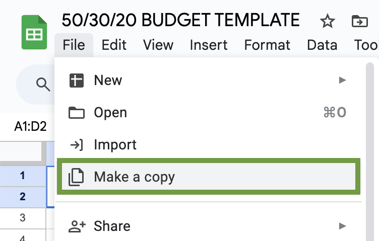 How to make a copy of our 50/30/20 budgeting template.